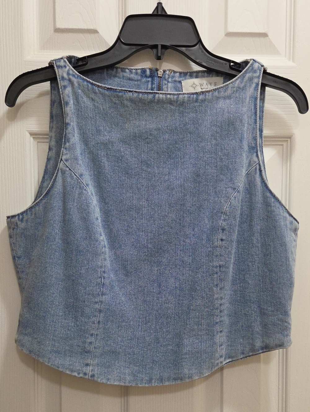 Wayf Light Wash Denim Sleeveless Crop Top